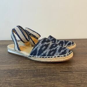 Lucky Brand LP-Renka Espadrille Sandals Women’s 7 Blue White Ikat Ankle Wrap